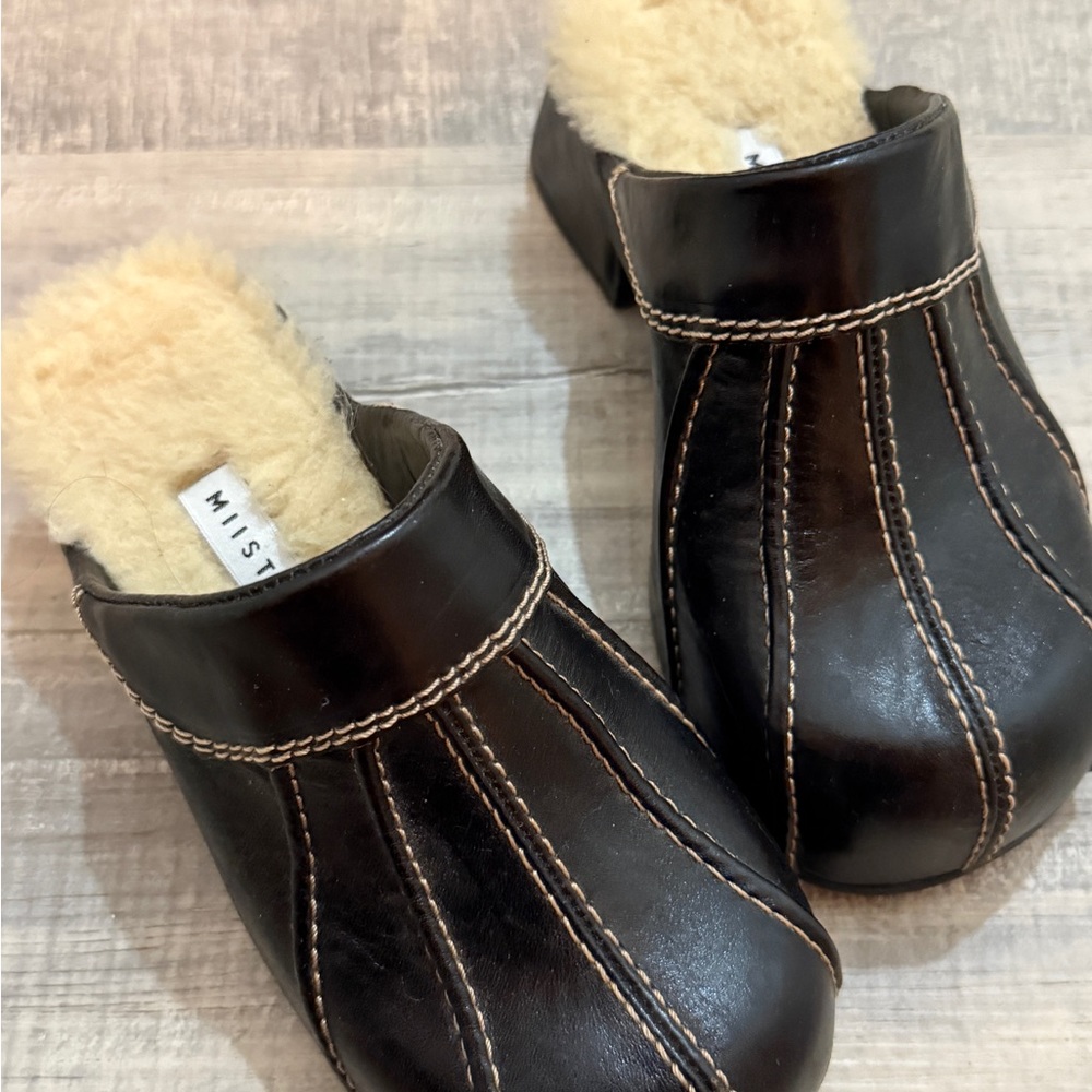 Miista Leather Shearling Addie Mule